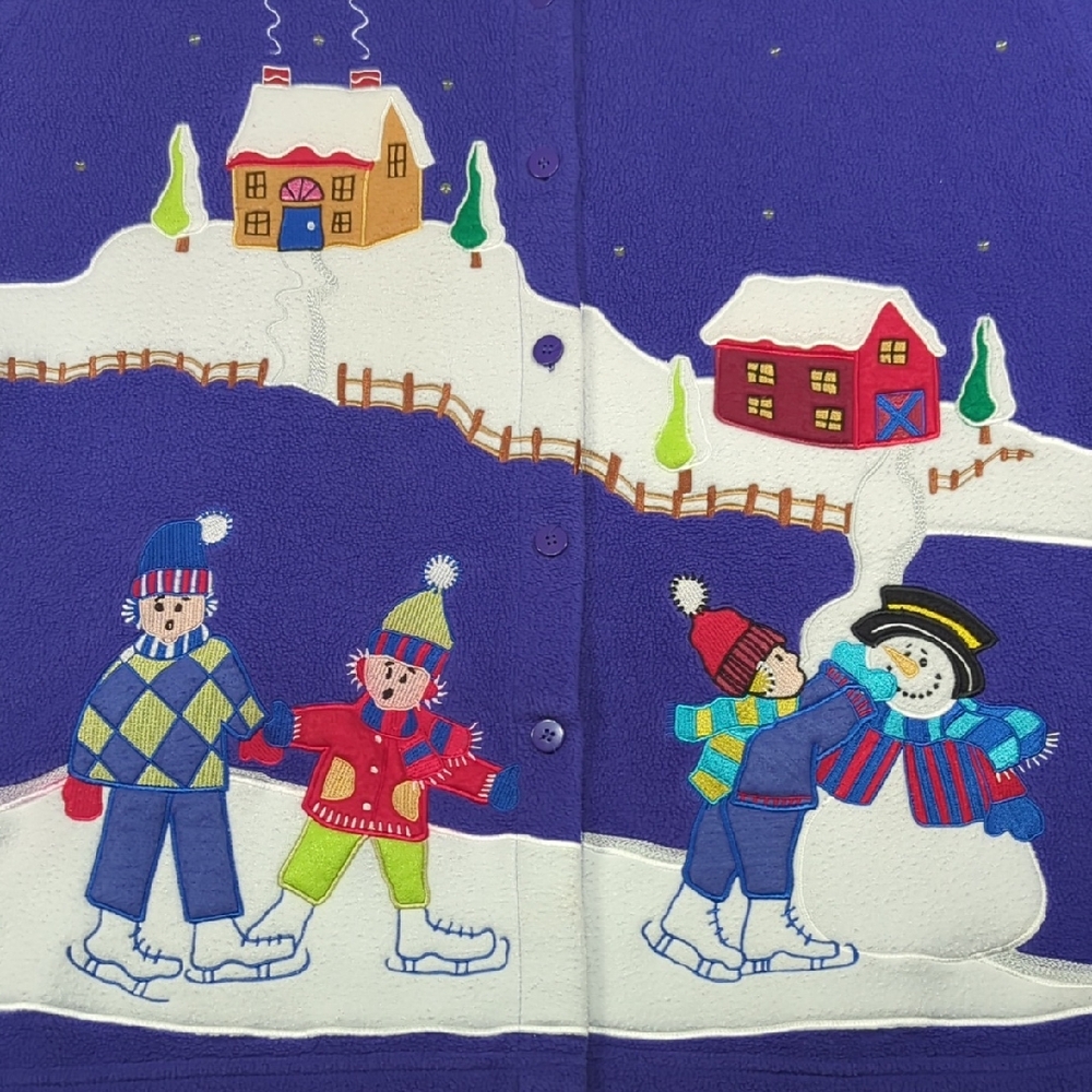 The Quacker Factory Ugly Christmas‎ Fleece Button Front Cardigan Sweater Size 1X